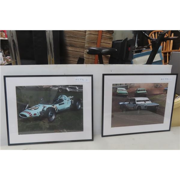 2 Framed Race Car Photos 20 1/2" x 10 1/2"