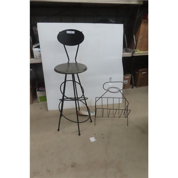 Funky Wrought Iron Chair With Matching Iron Magazine Rack