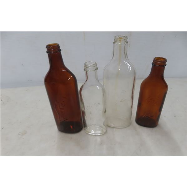 4 Old Bottle Oil With Embossed Fisherman And Fish