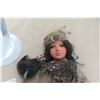 Image 2 : Porcelain Native Doll In Green Outfit With Lace And Feathers