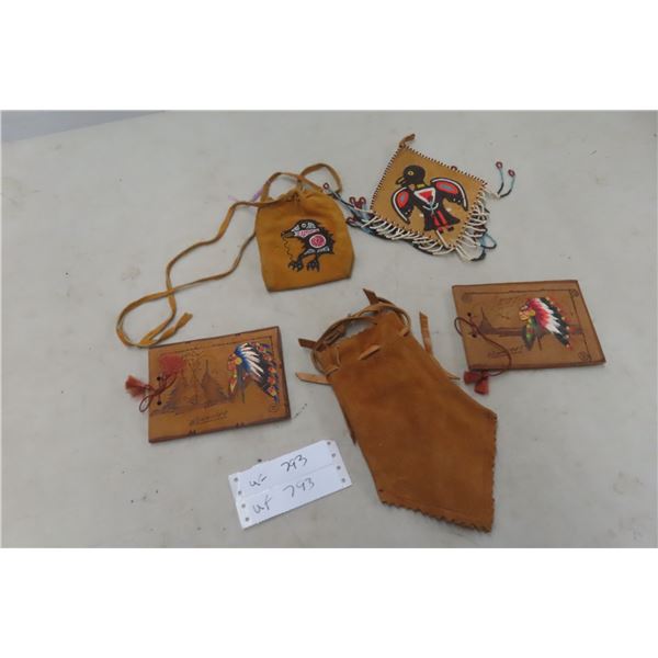Native Leather Photo Album And 2 Pouch Beaded Display