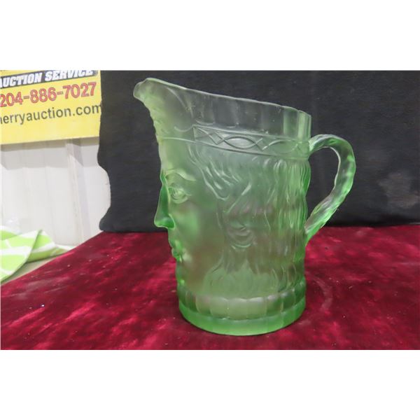 Uranium Glass Kings Head Tankard Art Deco 20th Century 8 in H x 5 in Diameter