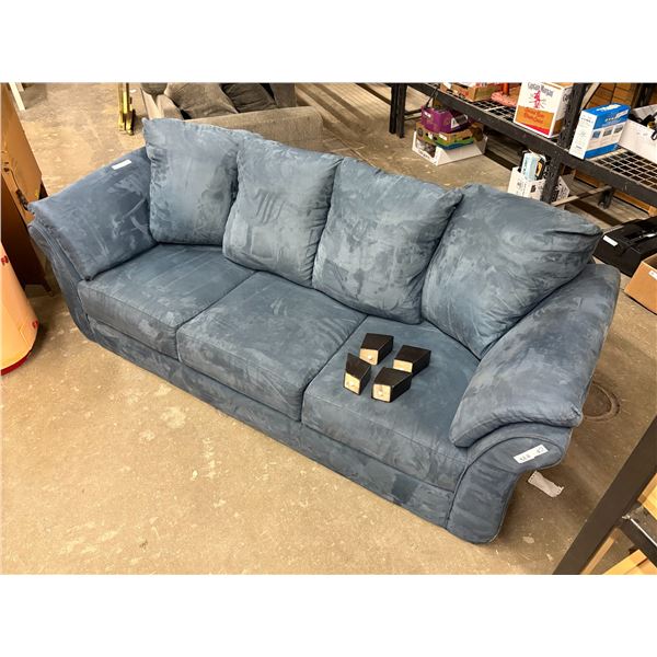 Blue Microfiber Couch, 87 x 37 x 38”