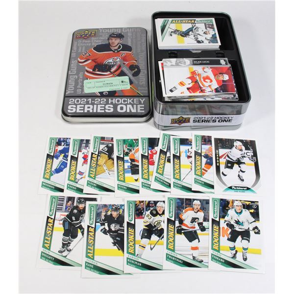 TIN OF ASSORTED HOCKEY CARDS