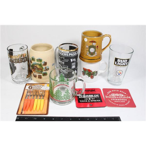 LOT OF BEER GLASSES, MUGS, OTHERS