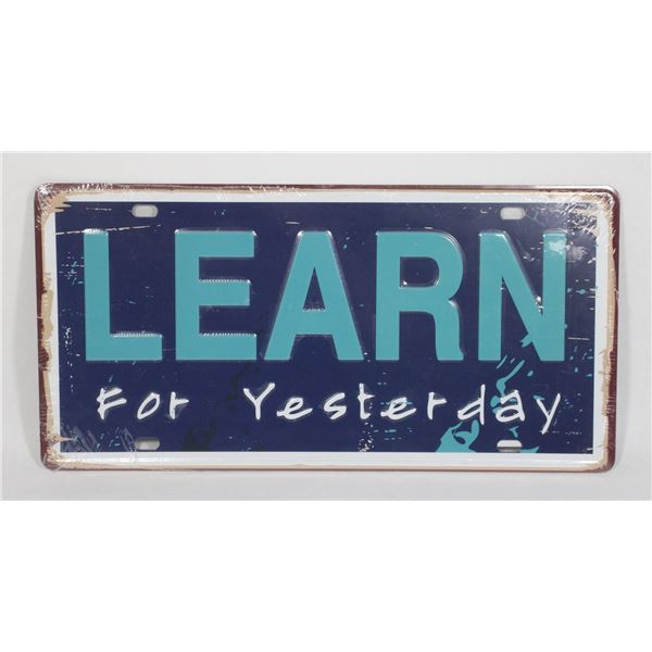 BRAND NEW METAL LEARN THEMED LICENSE PLATE