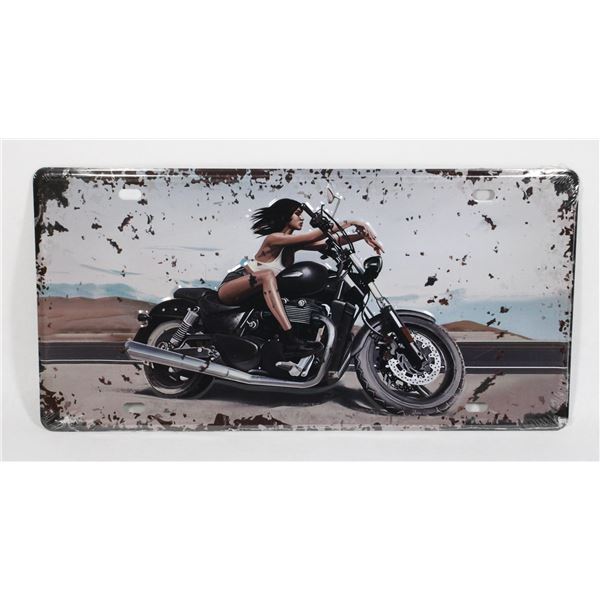 BRAND NEW METAL GIRL ON MOTORCYCLE LICENSE PLATE