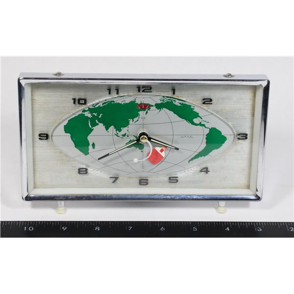 RETRO WORLD MAP CLOCK, WIND UP