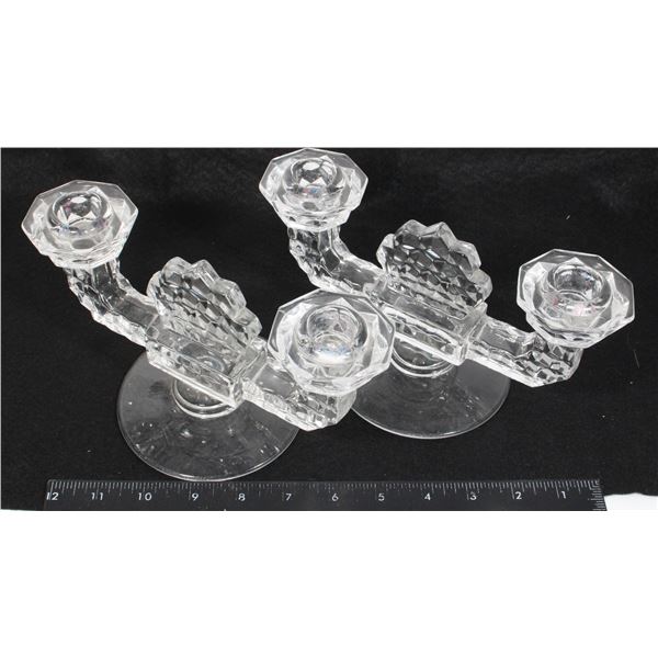 PAIR OF GLASS CANDLE HOLDERS