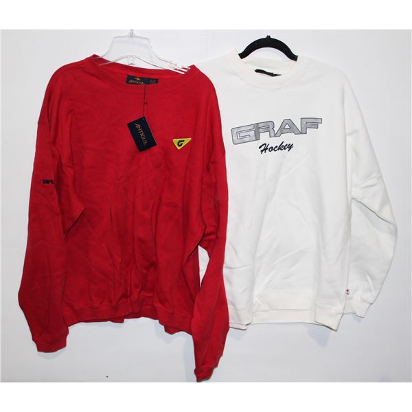 NEW PAIR OF GRAF SWEATERS - RED/WHITE - SIZE XL/L