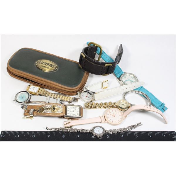 BOX OF WATCHES, CASE, GENUINE LEATHER WATCH STRAP