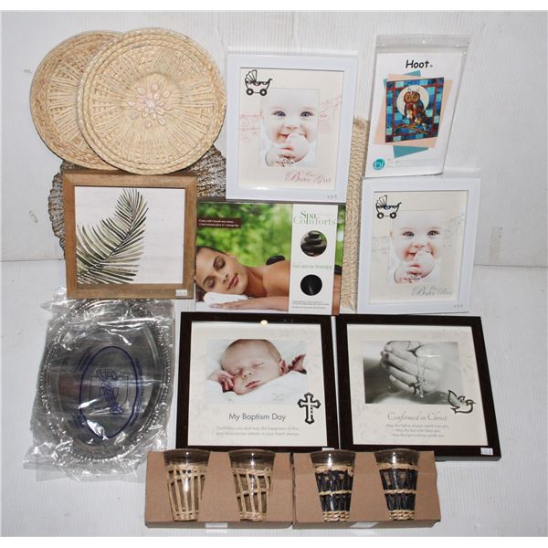 BIG LOT OF HOME DECOR INCL. GLASSES, FRAMES