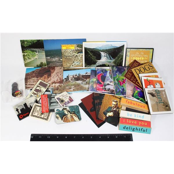 COLLECTION OF FRIDGE MAGNETS & OLD POSTCARDS
