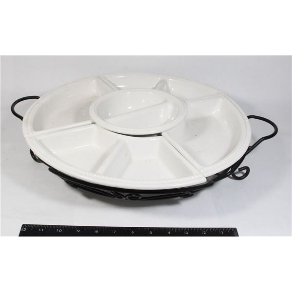 LAZY SUSAN WITH 5 PIECE CERAMIC SERVING PIECES