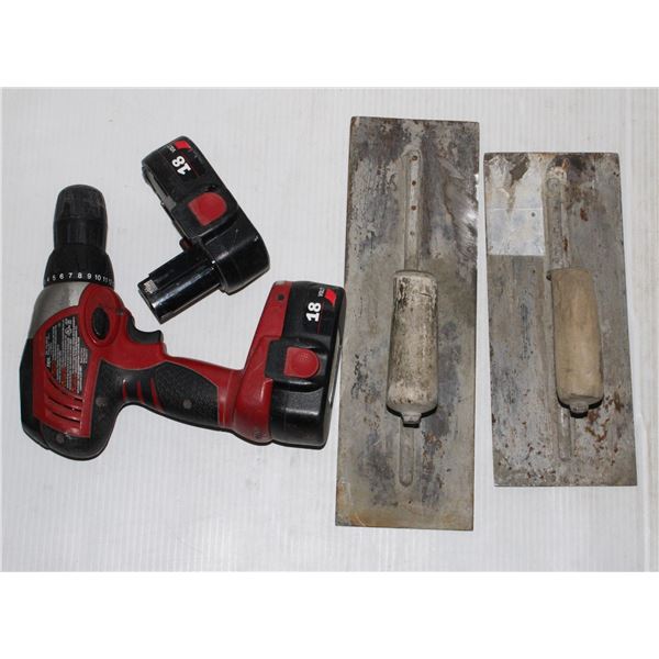 SKIL 18V DRILL W/ EXTRA BATTERY / TROWELS