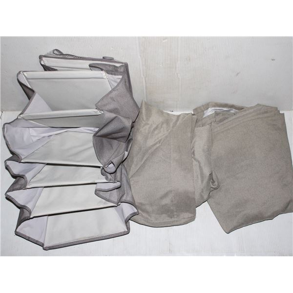 BOX OF CURTAINS AND CLOSET ORGANIZER