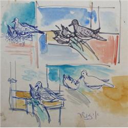J. EISENSCHER Watercolor Israeli Cubism