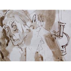 JAKOB STEINHARDT Signed Watercolor Judaica Israeli Art