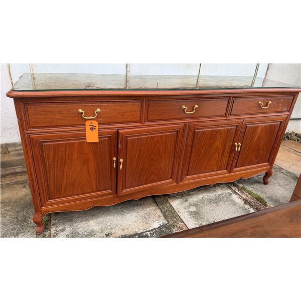 Wooden Sideboard Cabinet w/ 4 Doors, 3 Drawers & Clear Top 70" x 19" x 34"H