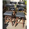 Image 1 : Qty 4 Carved Wooden Upholstered Bar Chairs w/ Stud Accents 15" x 14" x 42"H