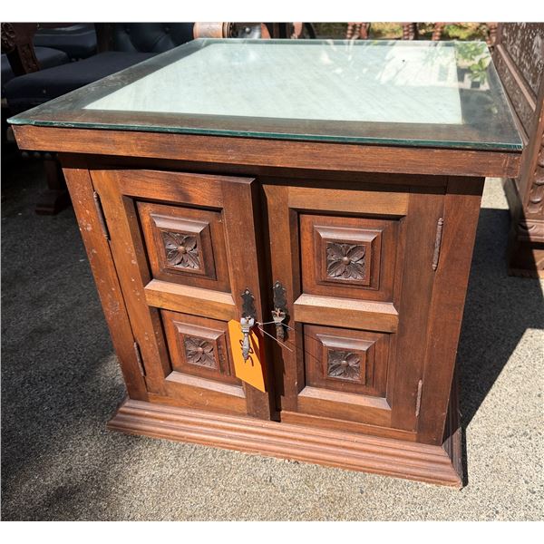 Wooden 2-Door Cabinet w/ Clear Top 24" x 24" x 23"H