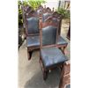 Image 1 : Qty 4 Carved Wooden Upholstered Chairs w/ Stud Accents 20" x 17" x 47"H