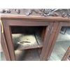 Image 4 : Carved Wooden Hutch Cabinet w/ Glass Doors & Inside Shelving  76" x 17" x 50"H