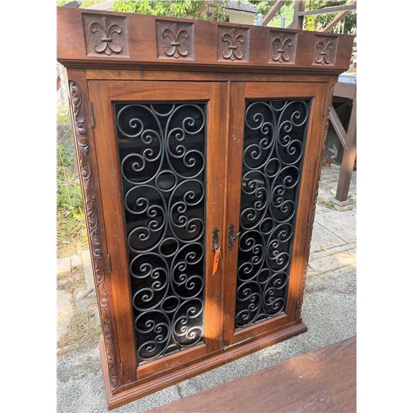 Wooden 2-Door Cabinet w/ Metal Filigree Design 43" x 15" x 53"H