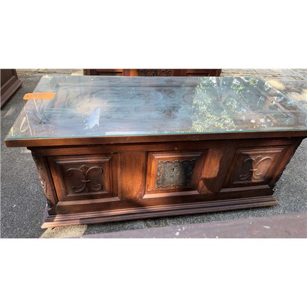 Carved Wooden Sideboard Cabinet w/ Clear Top 79" x 18" x 27"H