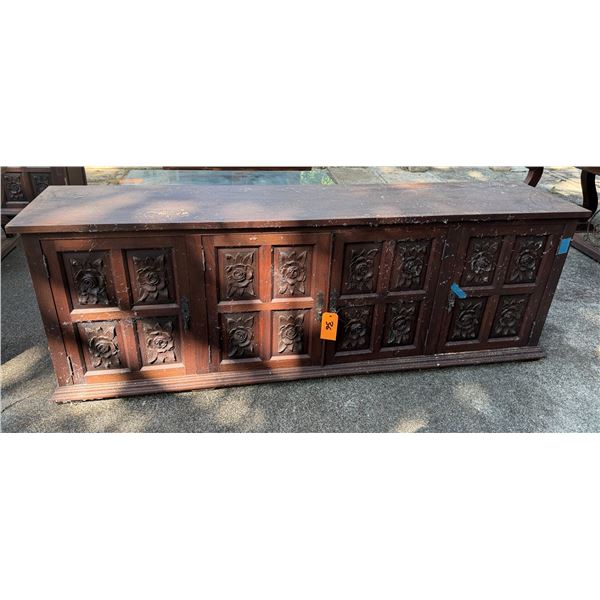 Carved Wooden Sideboard Cabinet w/ 4 Doors & Interior Drawers 79" x 18" x 27"