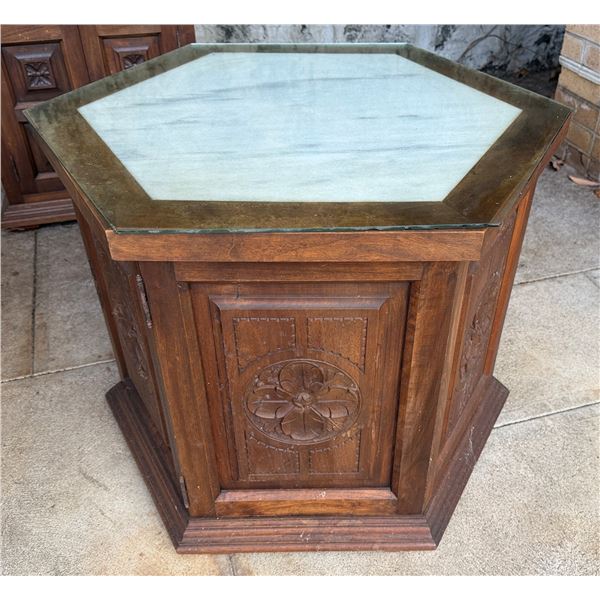Wooden Hexagon Shaped Cabinet w/ Clear Top 26" Dia, 24"H