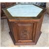 Image 1 : Wooden Hexagon Shaped Cabinet w/ Clear Top 26" Dia, 24"H