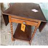 Image 2 : Carved Wooden Side Table on Wheels w/ Drawer & Folding Leaf Sides 26" x 19"
