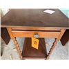 Image 4 : Carved Wooden Side Table on Wheels w/ Drawer & Folding Leaf Sides 26" x 19"