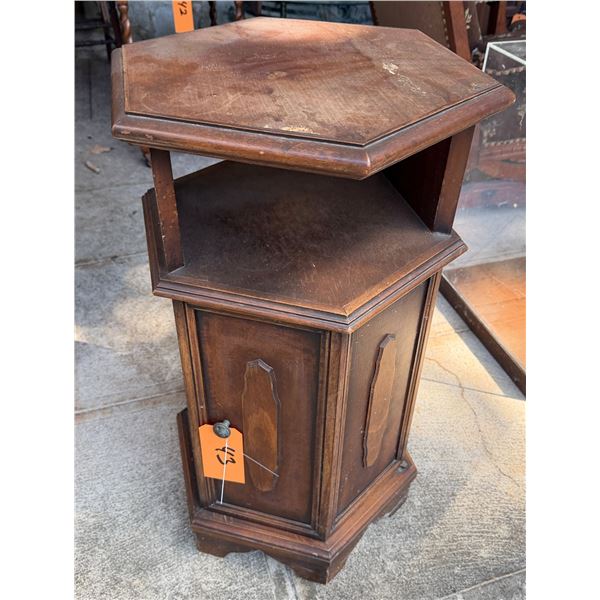Wooden Hexagon Shaped Cabinet w/ Undershelf 15" Dia, 30"H