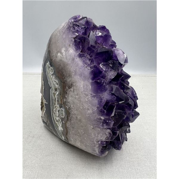 4.5 X3.6 INCH POLISHED AMETHYST GEODE WITH AGATE FORMATION ON SIDES