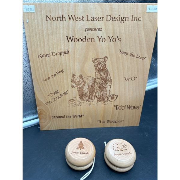 Lot of 2 – North West Laser Design Inc Wooden Yo-Yos Featuring Jasper, Canada Designs
