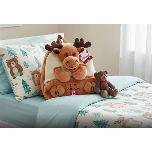 Plush Moose Backpack with Canada Design and Adjustable Straps