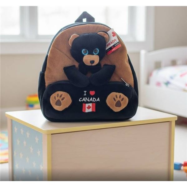 Brown and Black Plush Canada Bear Backpack with Adjustable Straps