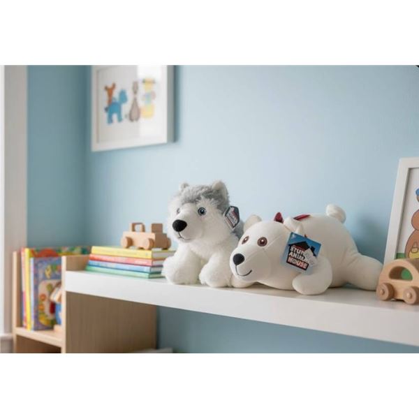 Two Plush Toys Featuring Husky and Polar Bear with Canada Theme