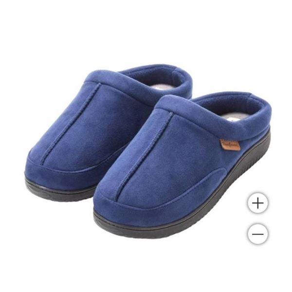 Dearfoams Men’s Memory Foam Slippers, Navy Blazer, Size Large (11-12)