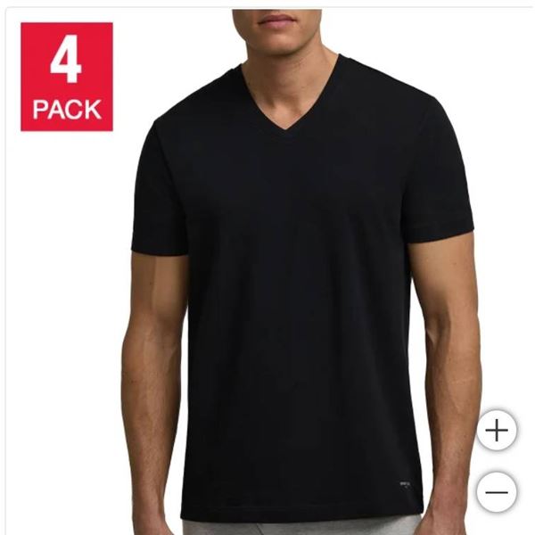 Kenneth Cole Pack of 4 V-Neck Cotton Stretch T-Shirts, Size L/G, Black