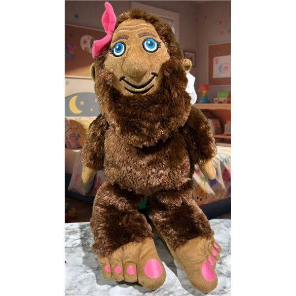 Plush Sasquatch Toy with Pink Bow and Painted Toes