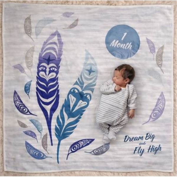 Native Northwest Feathers Baby Blanket and Milestone Set by Simone Diamond
