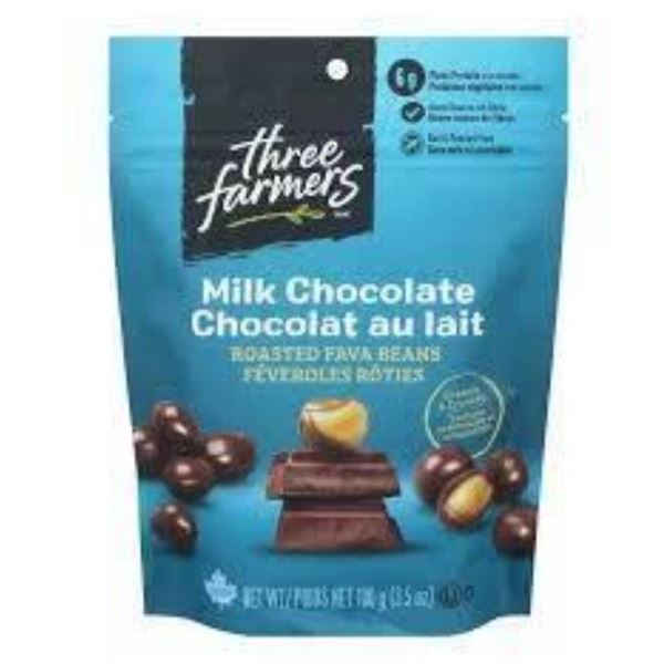 Three Farmers Milk Chocolate Roasted Fava Beans, 6 x 100g
