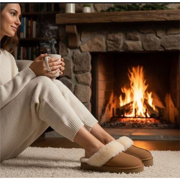 Kirkland Ladies’ Platform Slippers, Tan, Size 9 US.