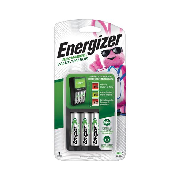 Energizer Recharge Smart Charger with Four AA Batteries and Charge Status Indicator