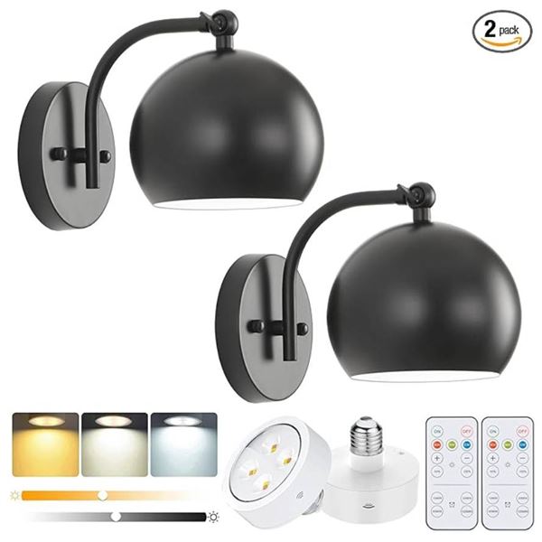 Battery Operated Wall Sconce Set of Two, Modern LED Remote Control Dimmable Wall Lamp, Not Hardwired