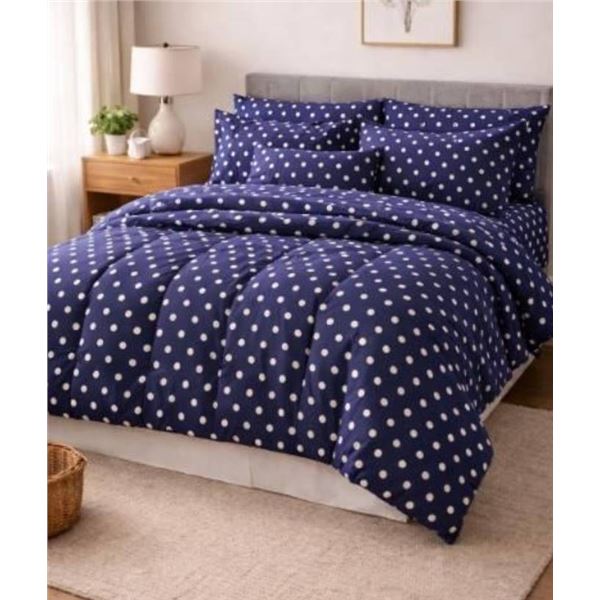 Bed In A Bag – Comfy King Size 7-Piece Comforter Set With Polka Dot Design