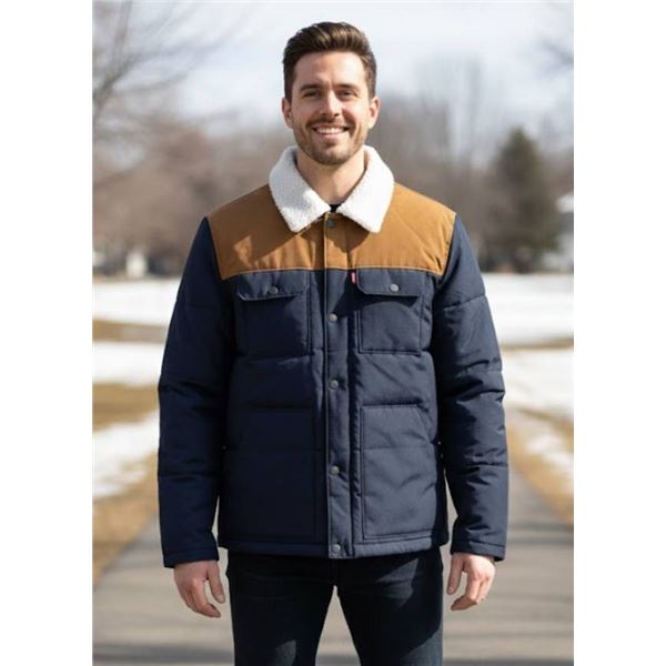 Levi’s Men’s Two-Tone Quilted Jacket in Navy and Brown – Size Medium (M/M